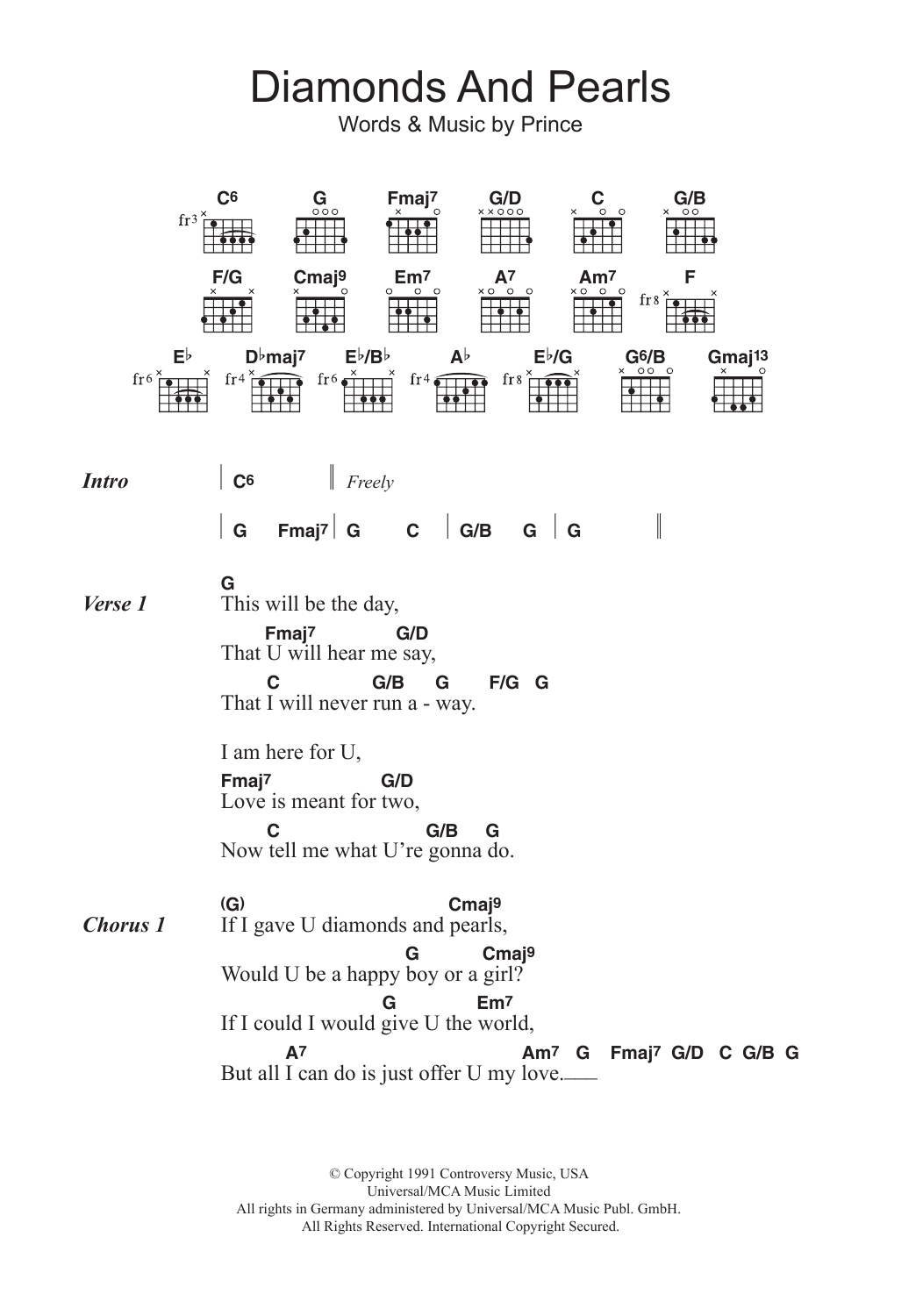 Download Prince Diamonds And Pearls Sheet Music