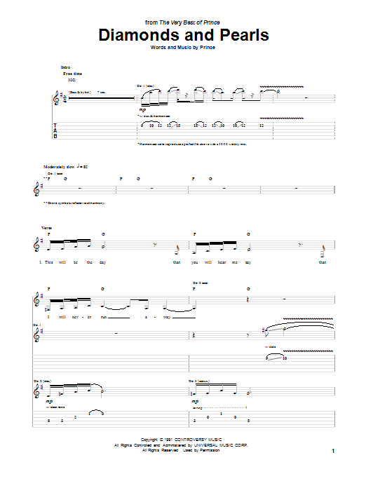 Download Prince Diamonds And Pearls Sheet Music