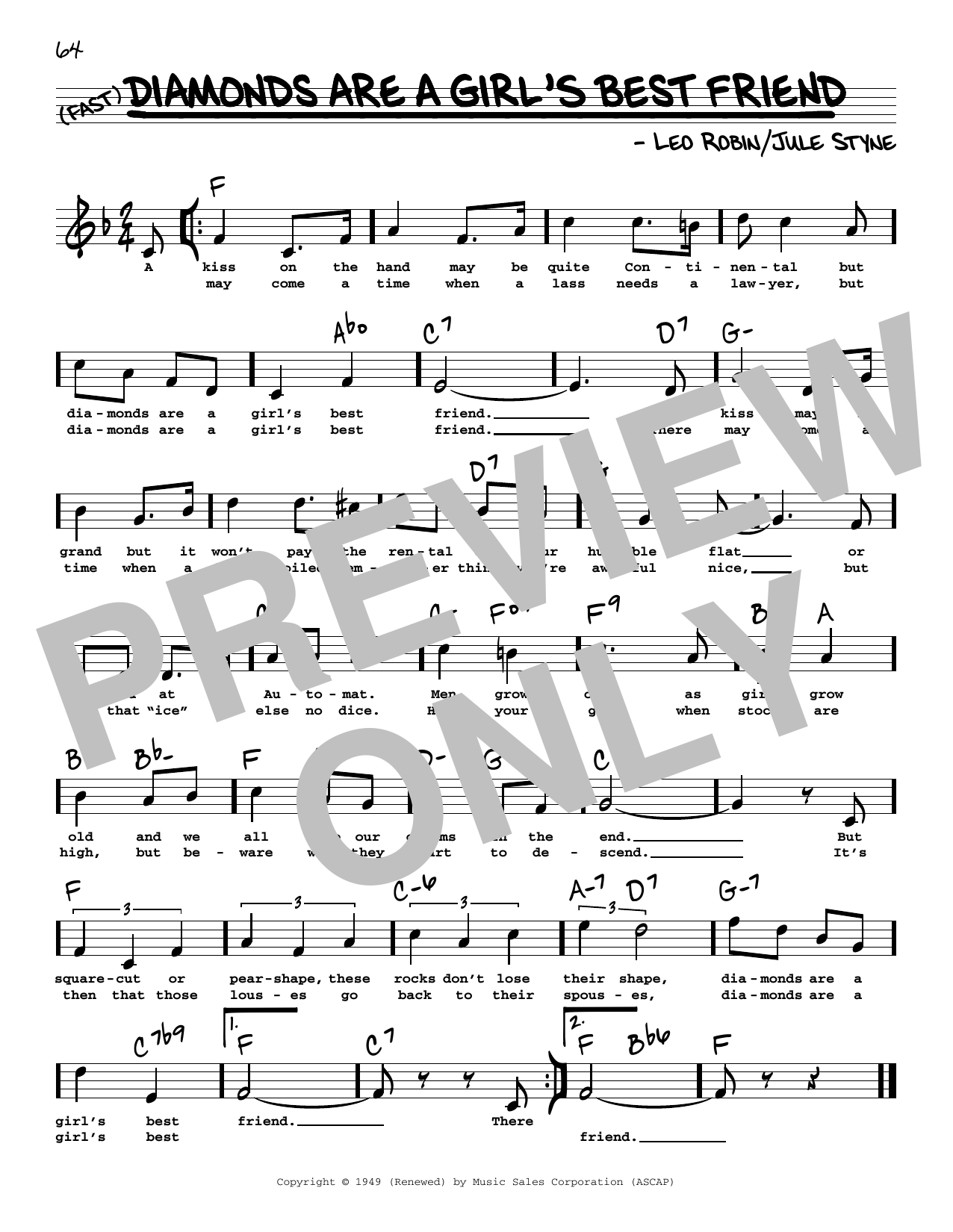 Download Jule Styne and Leo Robin Diamonds Are A Girl's Best Friend (High Sheet Music