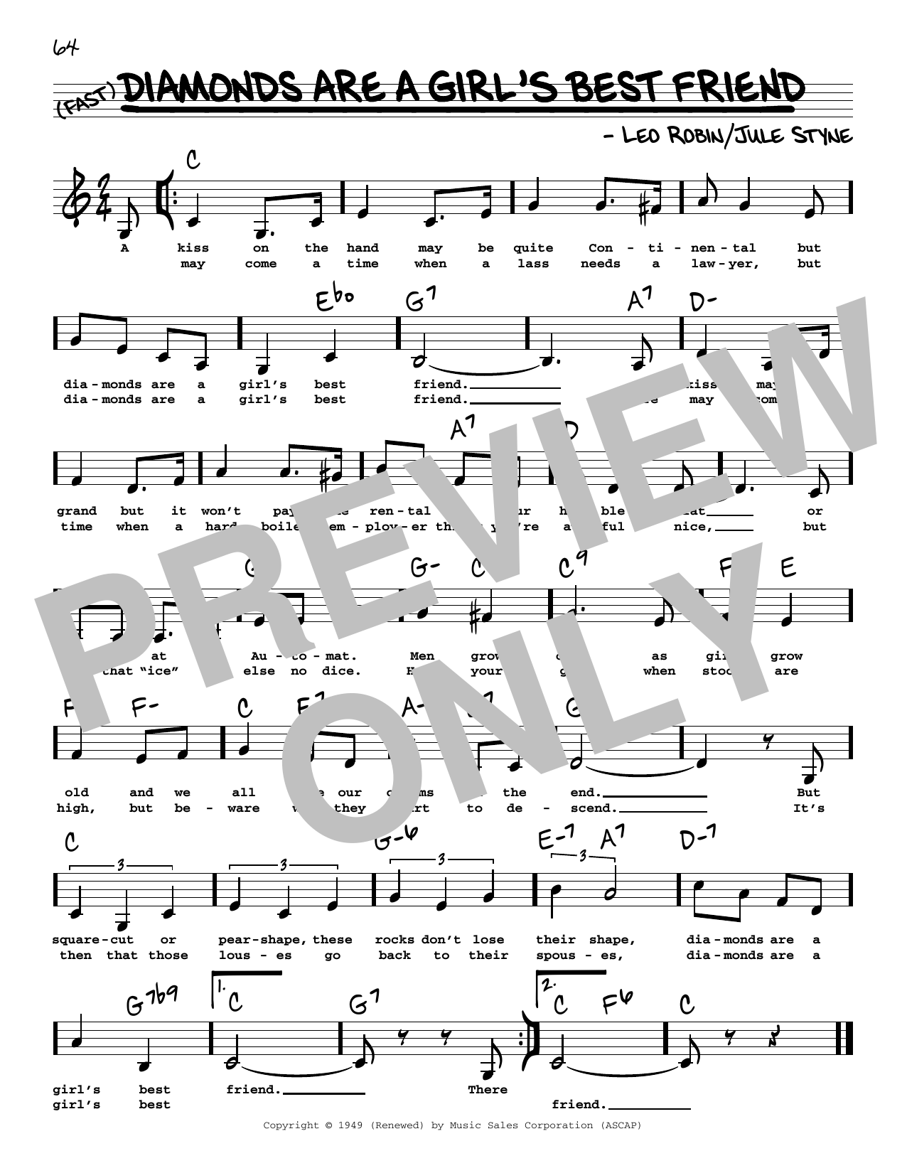 Leo Robin Diamonds Are A Girl's Best Friend (Low Voice) sheet music notes printable PDF score