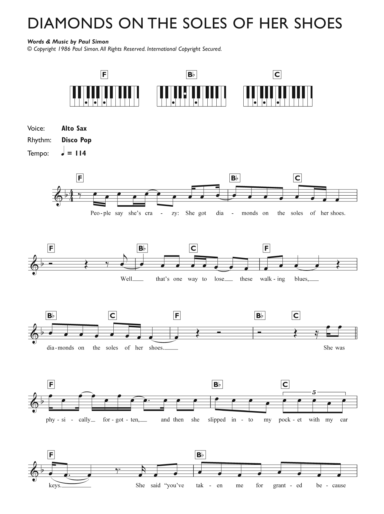 Download Paul Simon Diamonds On The Soles Of Her Shoes Sheet Music