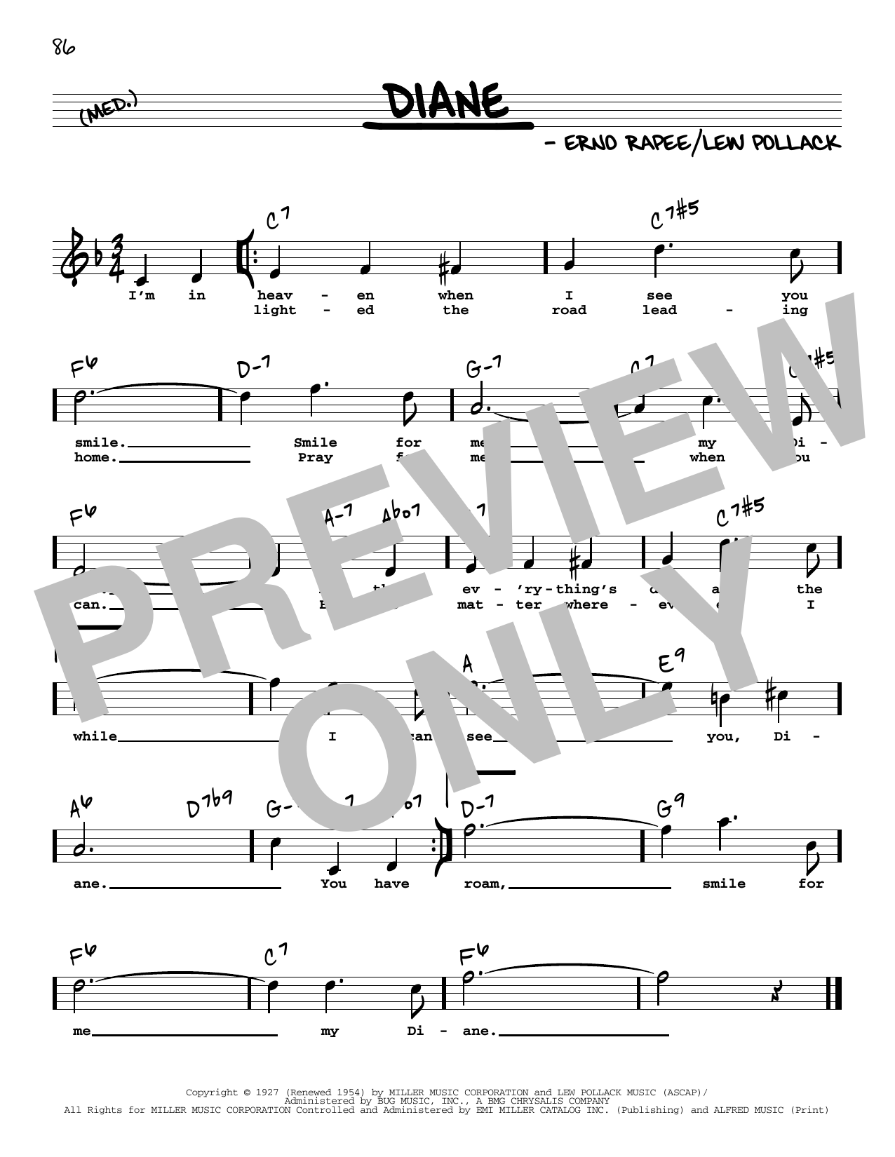 Download Lew Pollack Diane (High Voice) Sheet Music