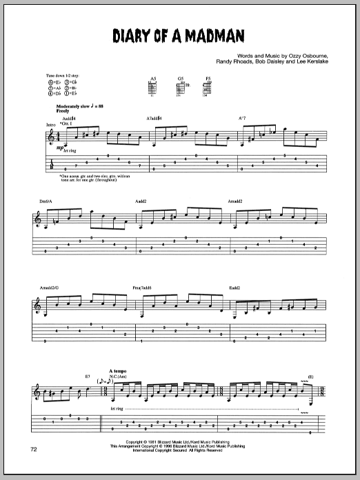 Download Ozzy Osbourne Diary Of A Madman Sheet Music