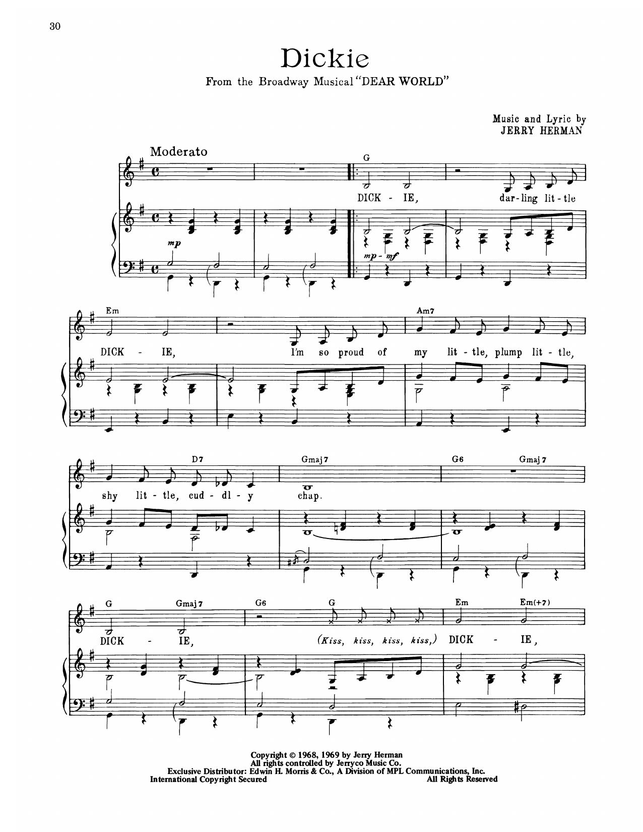 Jerry Herman Dickie (from Dear World) sheet music notes printable PDF score