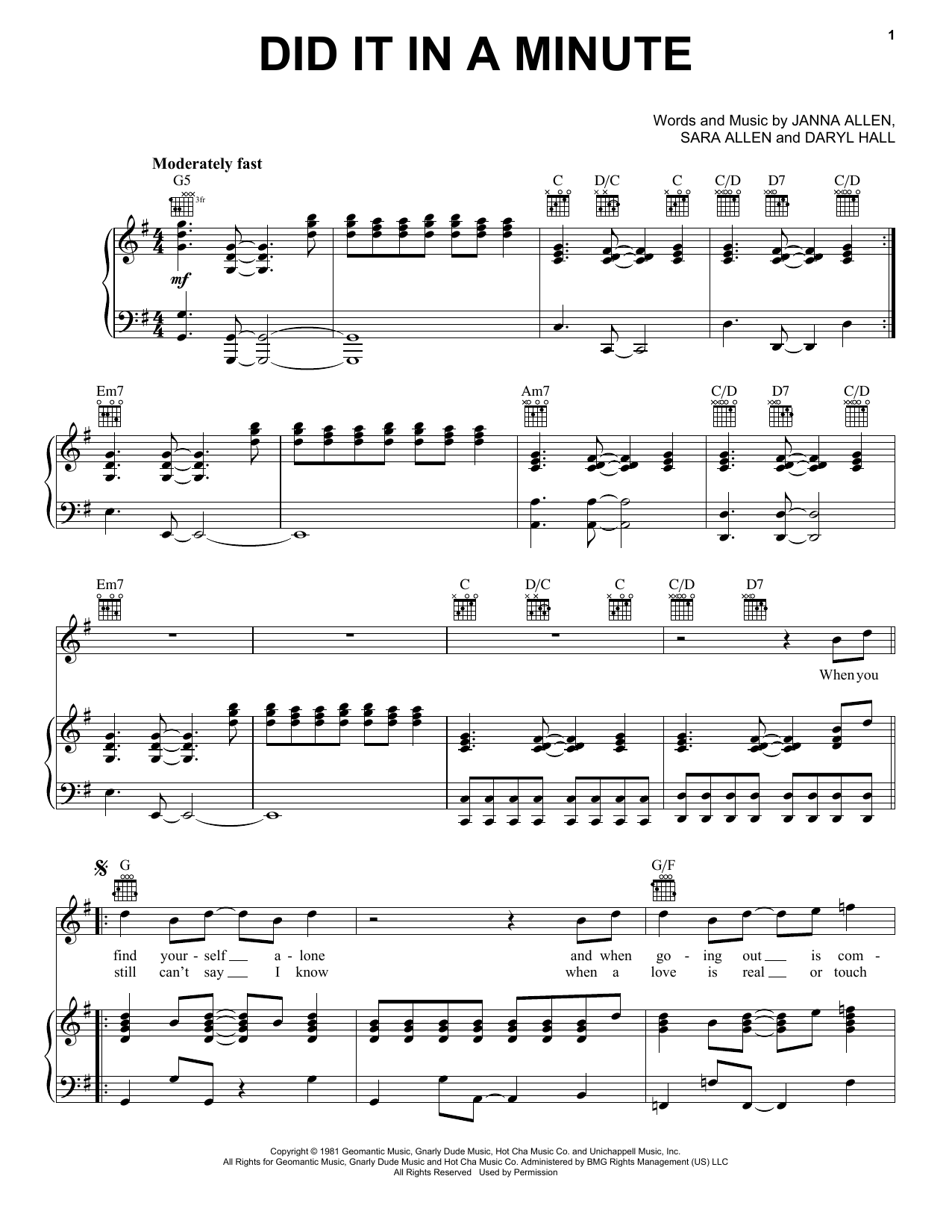 Download Hall & Oates Did It In A Minute Sheet Music