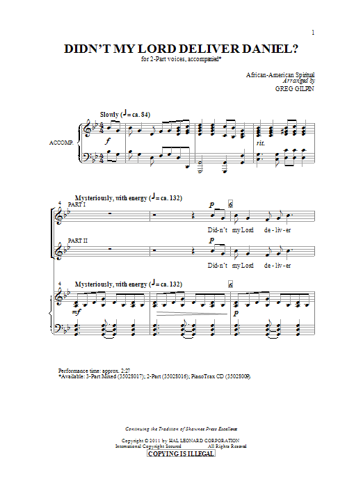 Download Greg Gilpin Didn't My Lord Deliver Daniel? Sheet Music