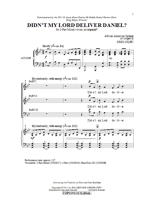 Download Greg Gilpin Didn't My Lord Deliver Daniel? Sheet Music