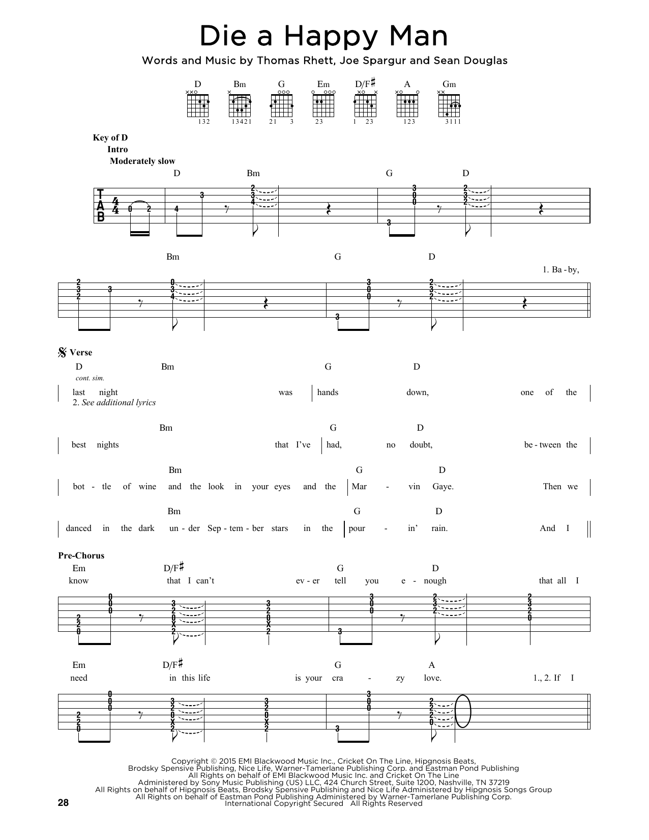Thomas Rhett Die A Happy Man sheet music notes printable PDF score