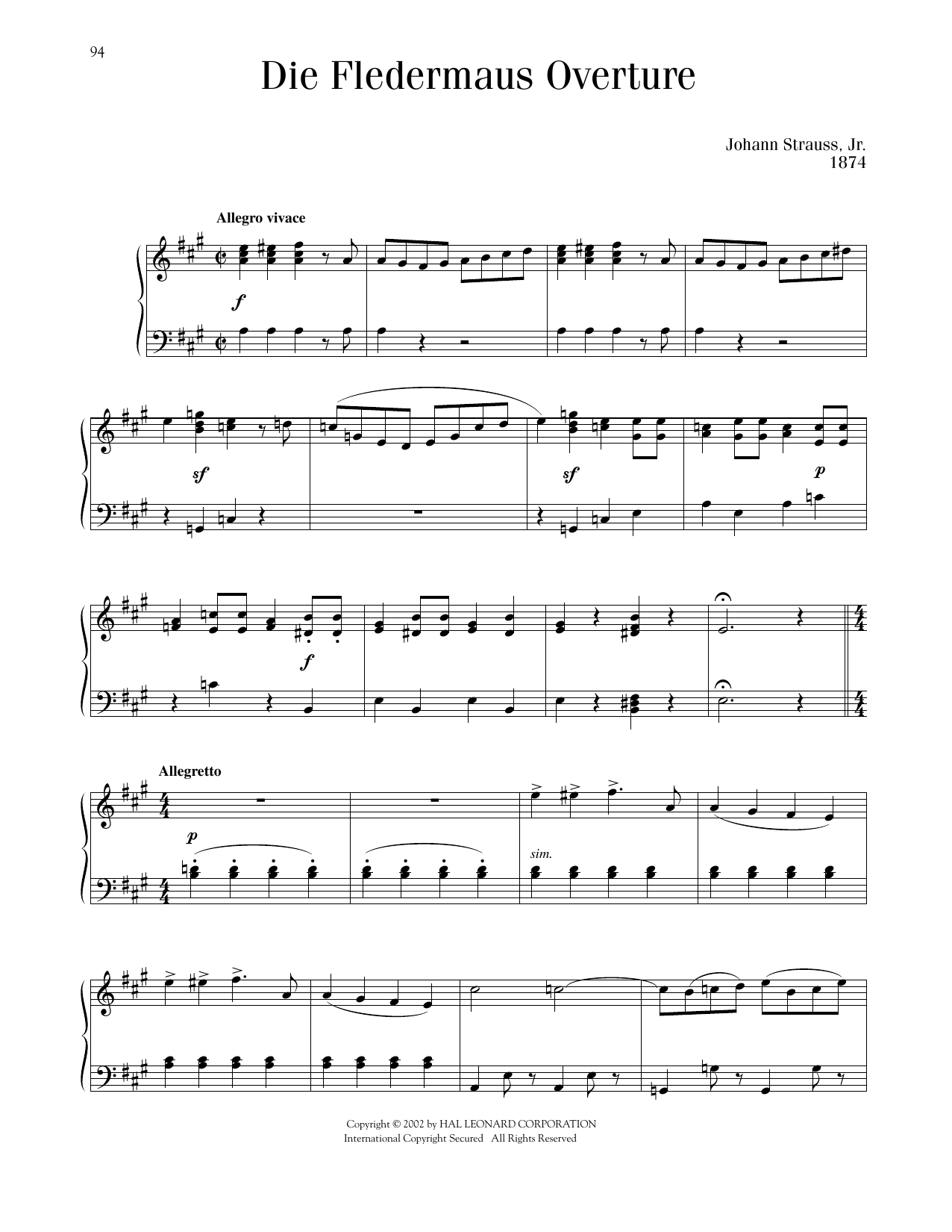 Johann Strauss Die Fledermaus Overture sheet music notes printable PDF score