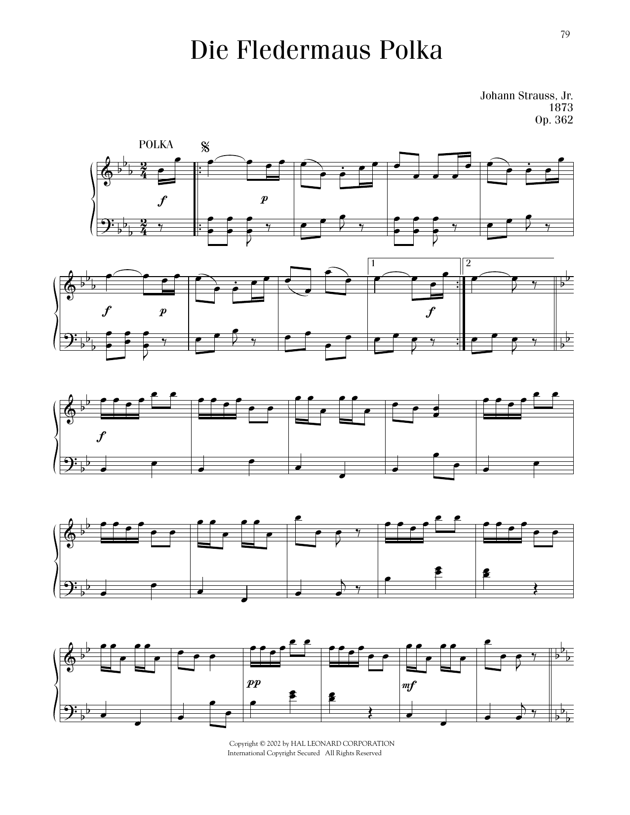 Johann Strauss Die Fledermaus Polka, Op. 362 sheet music notes printable PDF score