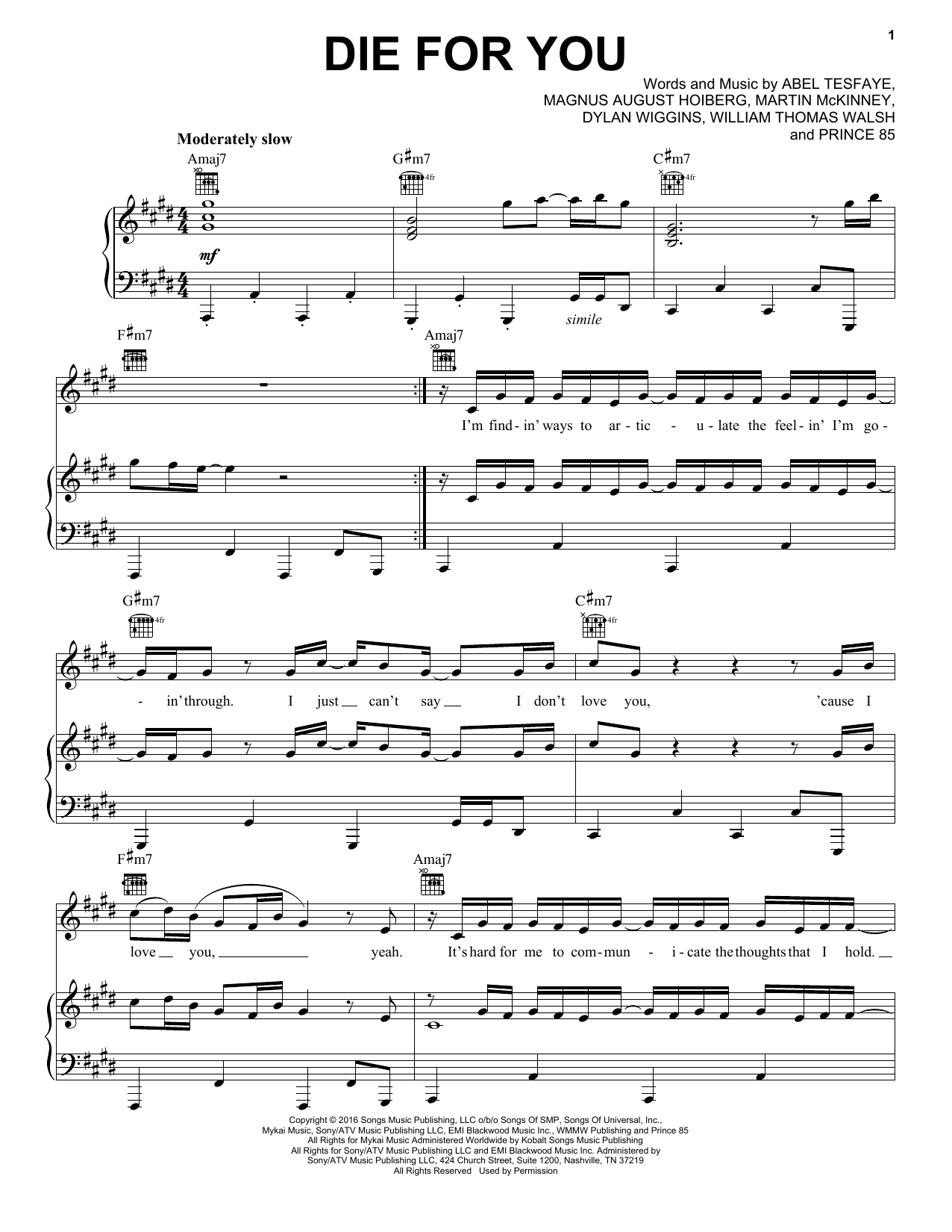Download The Weeknd Die For You Sheet Music