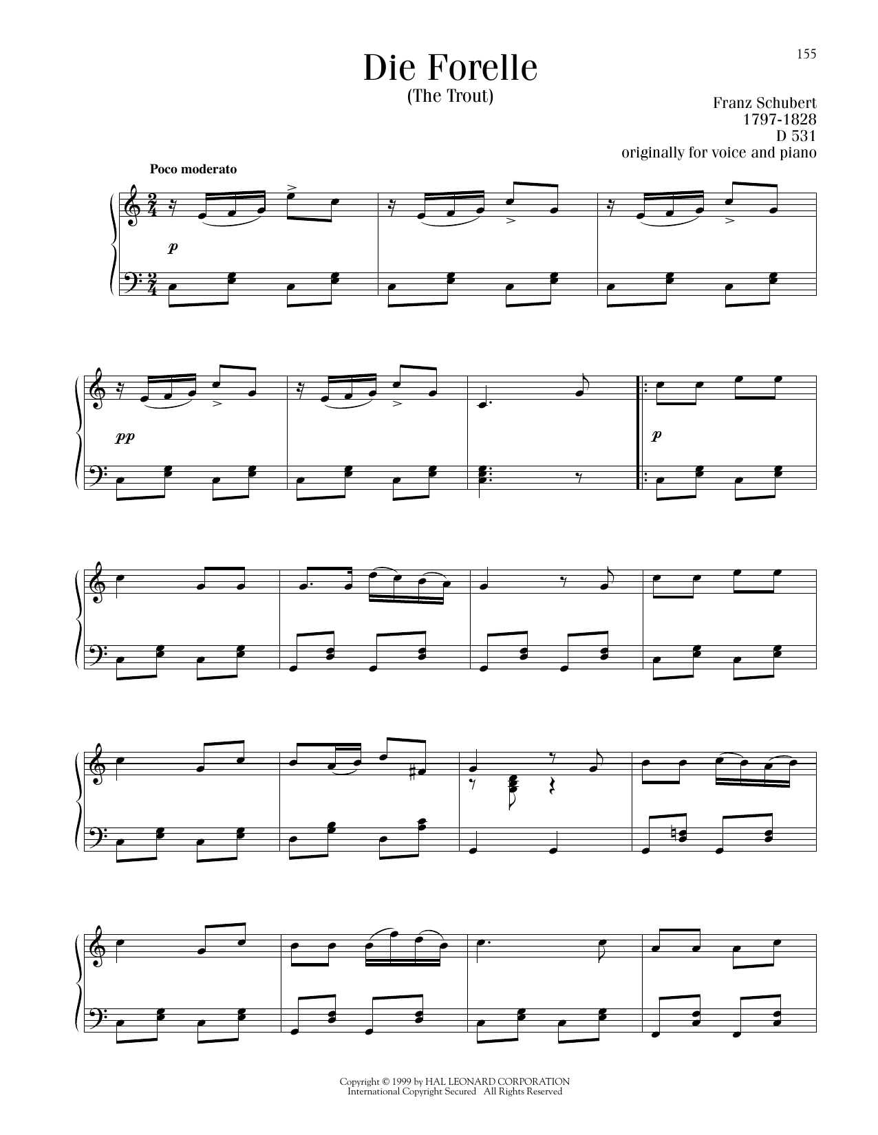 Franz Schubert Die Forelle sheet music notes printable PDF score