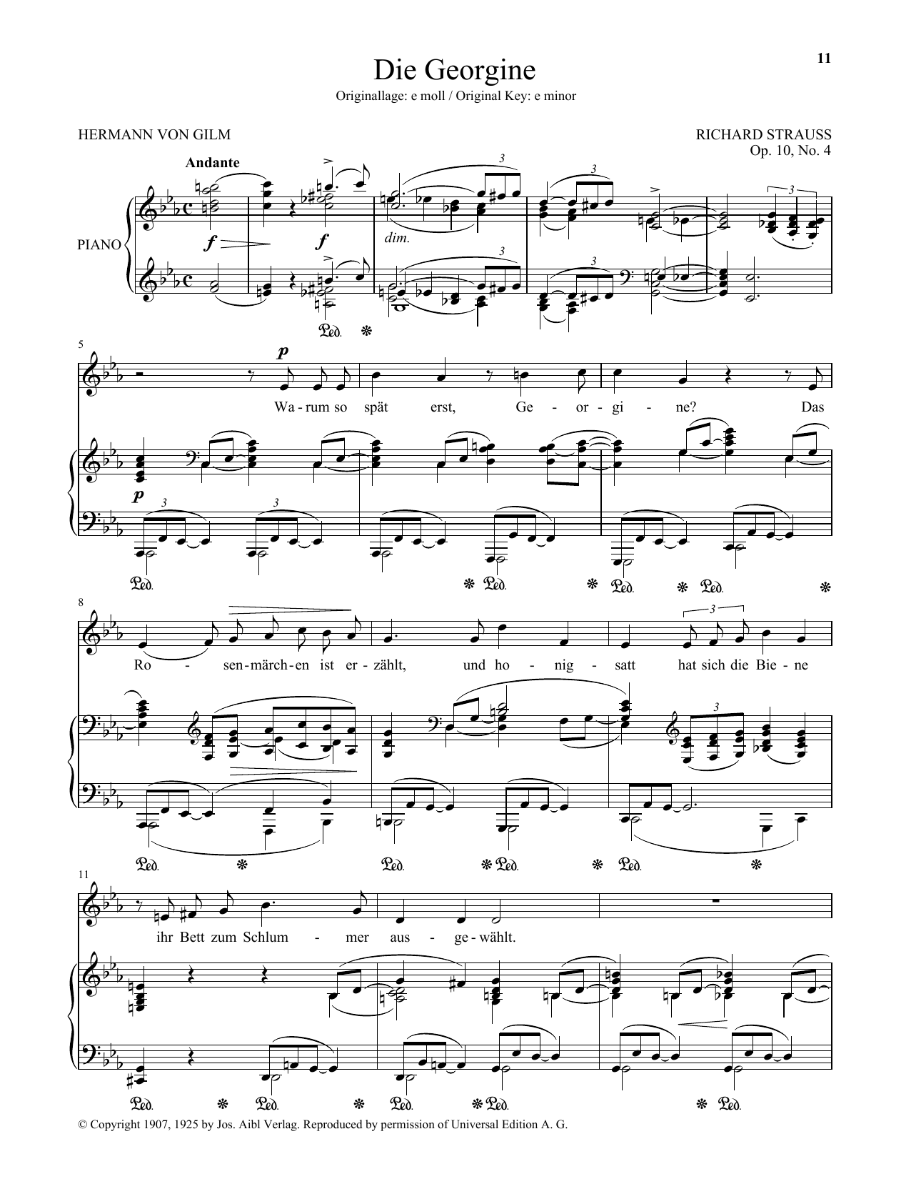Download Richard Strauss Die Georgine (Low Voice) Sheet Music