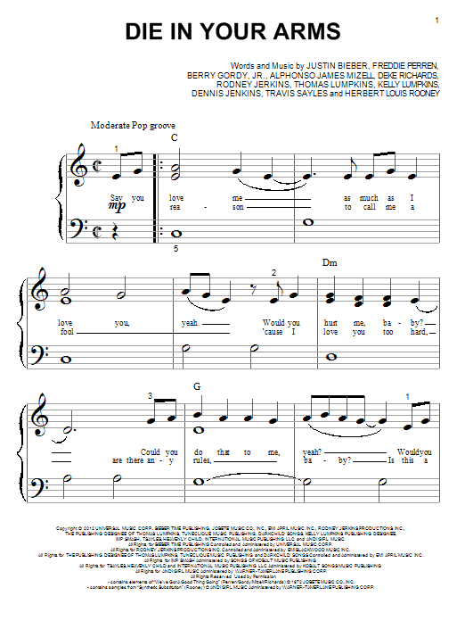 Download Justin Bieber Die In Your Arms Sheet Music