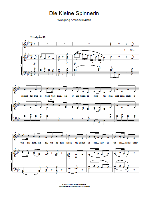 Download Wolfgang Amadeus Mozart Die Kleine Spinnerin K.531 Sheet Music