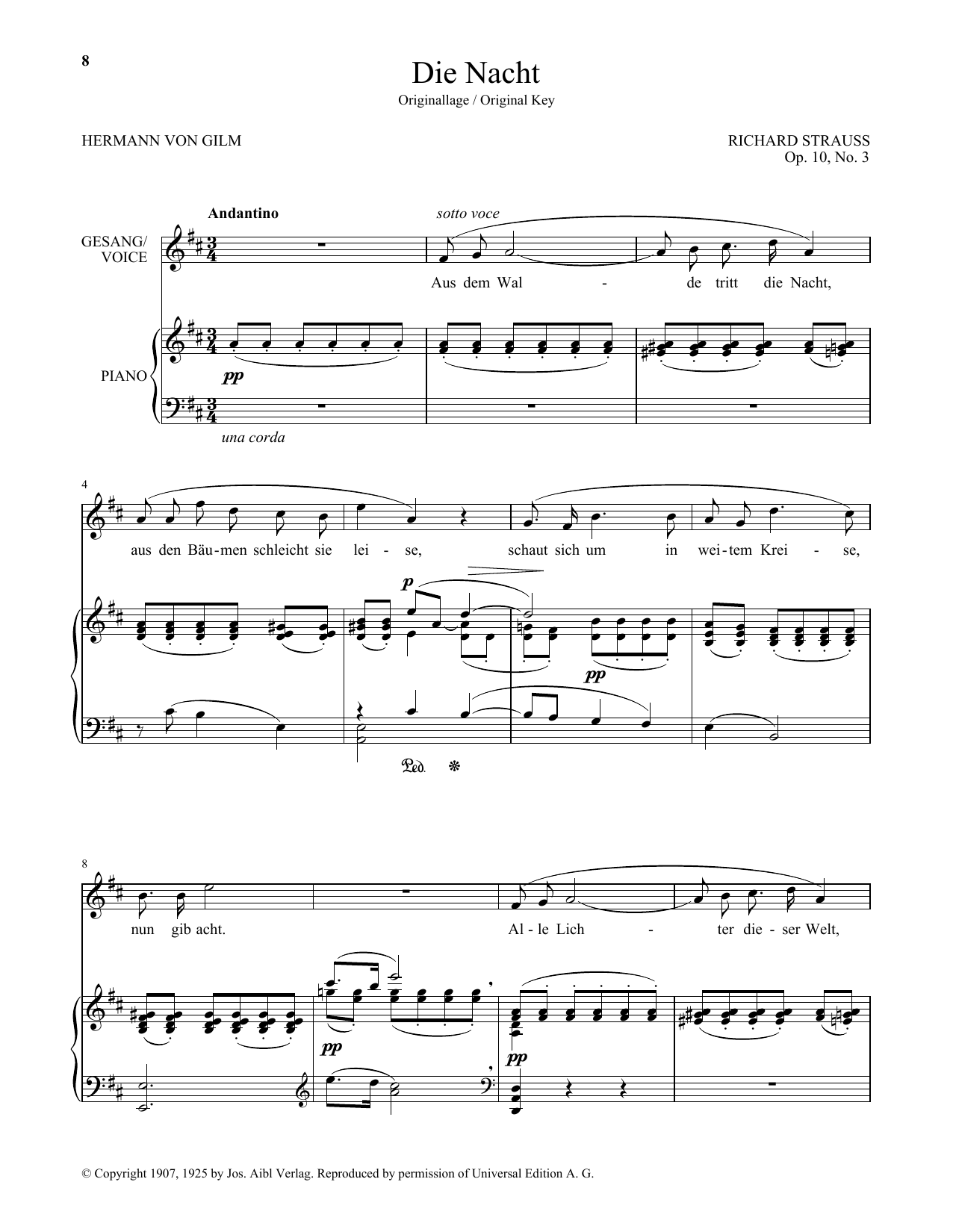 Download Richard Strauss Die Nacht (High Voice) Sheet Music