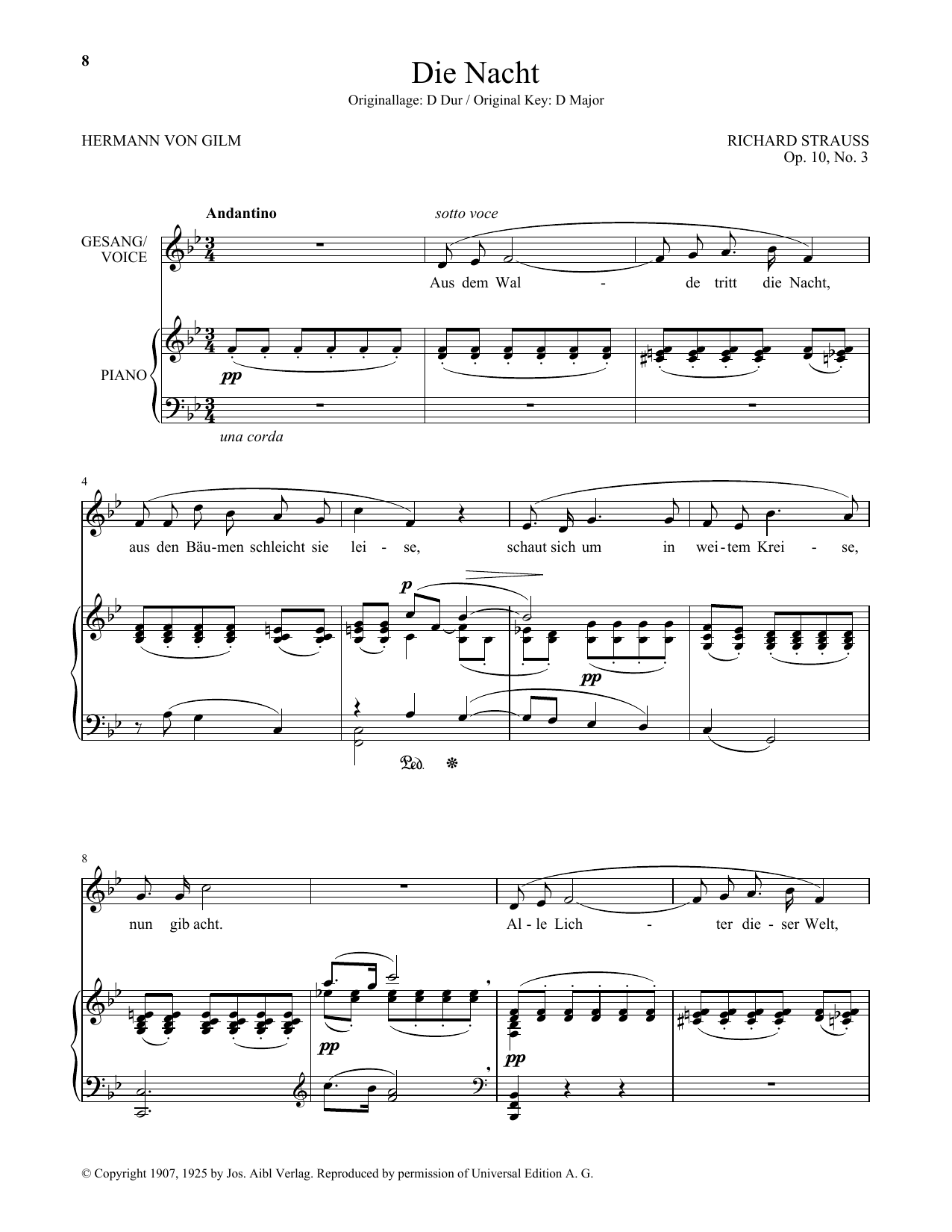 Download Richard Strauss Die Nacht (Low Voice) Sheet Music