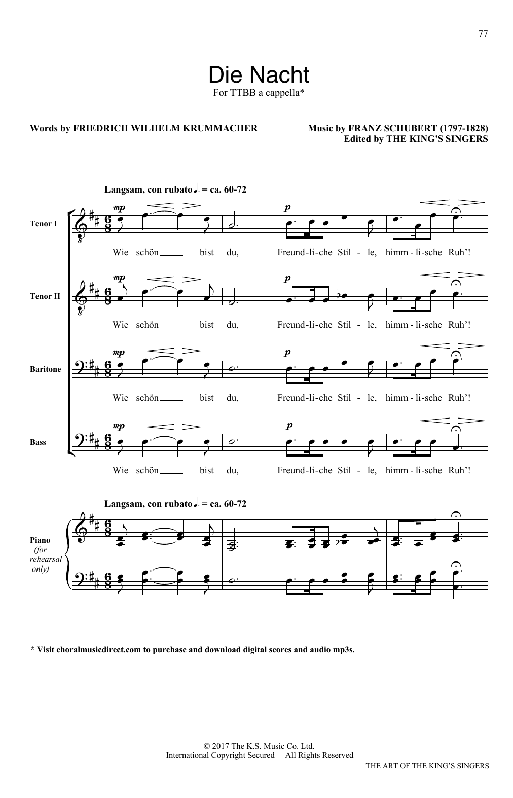 Download Franz Schubert Die Nacht Sheet Music