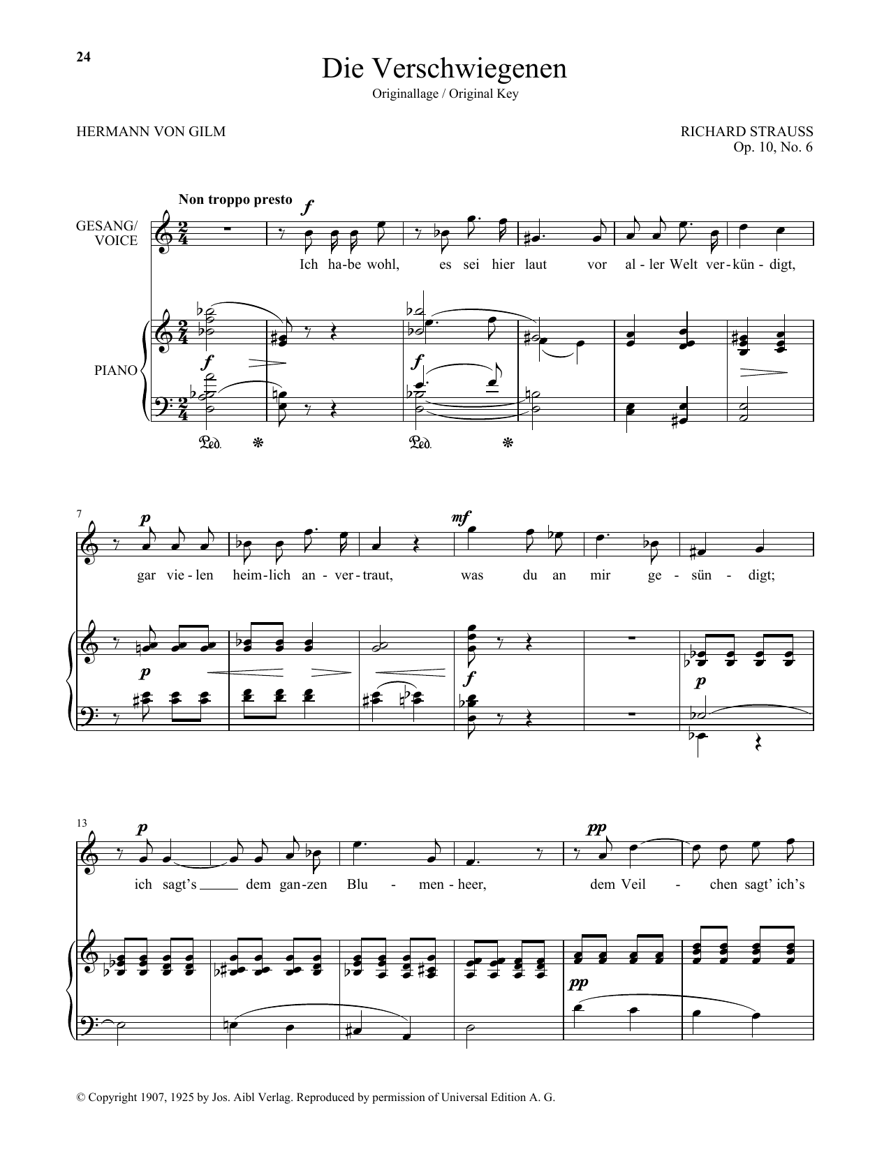Download Richard Strauss Die Verschwiegenen (High Voice) Sheet Music