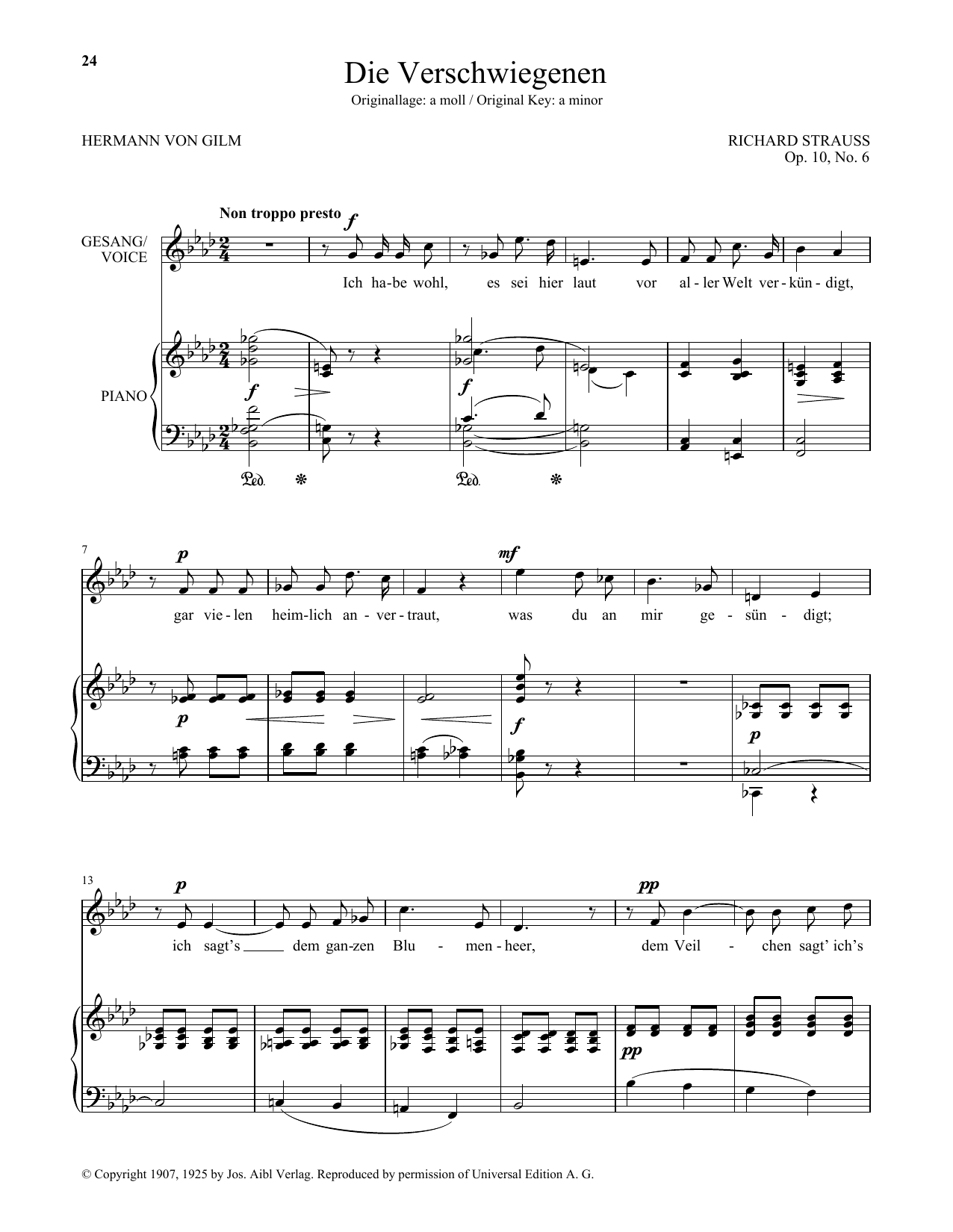 Download Richard Strauss Die Verschwiegenen (Low Voice) Sheet Music
