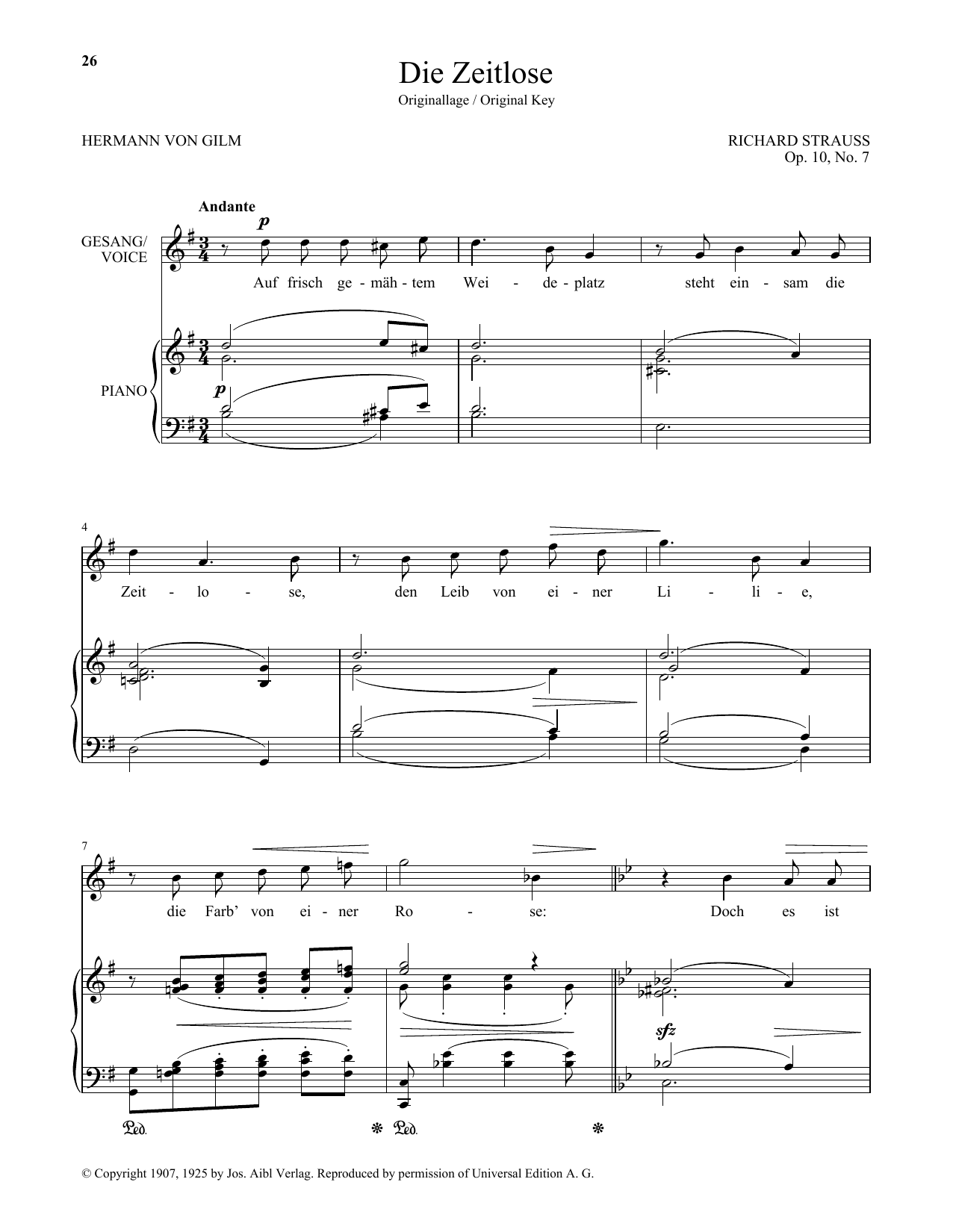 Download Richard Strauss Die Zeitlose (High Voice) Sheet Music