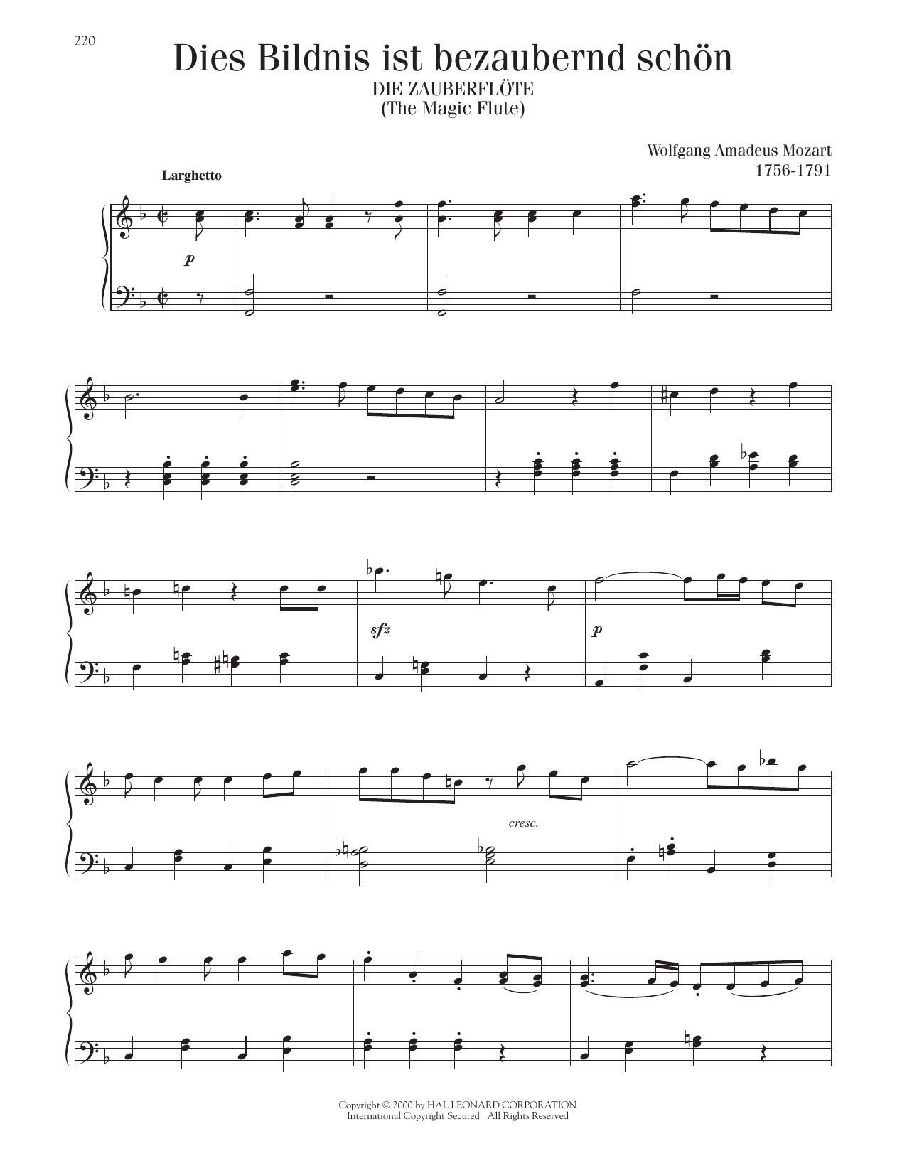 Wolfgang Amadeus Mozart Dies Bildnis Ist Bezaubernd Schon sheet music notes printable PDF score