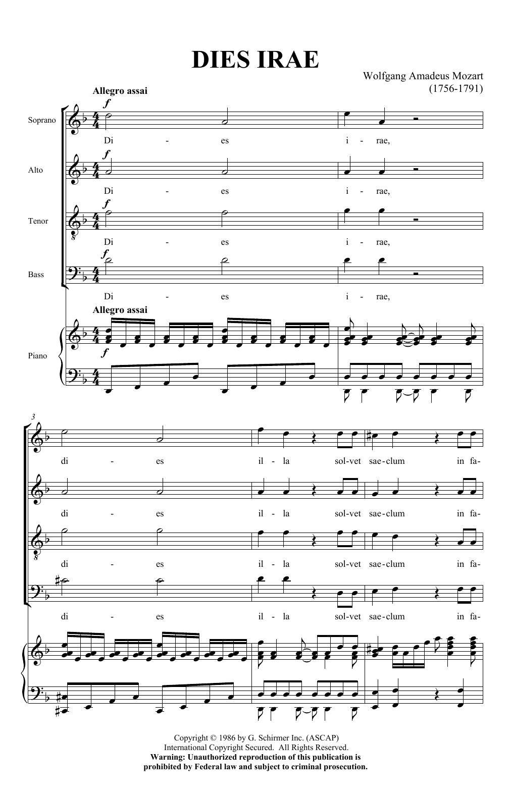 Download Wolfgang Amadeus Mozart Dies Irae (from Requiem) Sheet Music