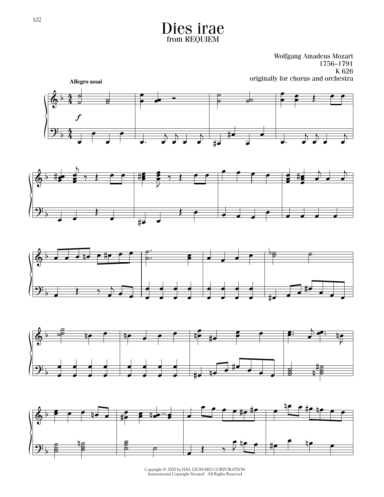 Wolfgang Amadeus Mozart Dies Irae sheet music notes printable PDF score