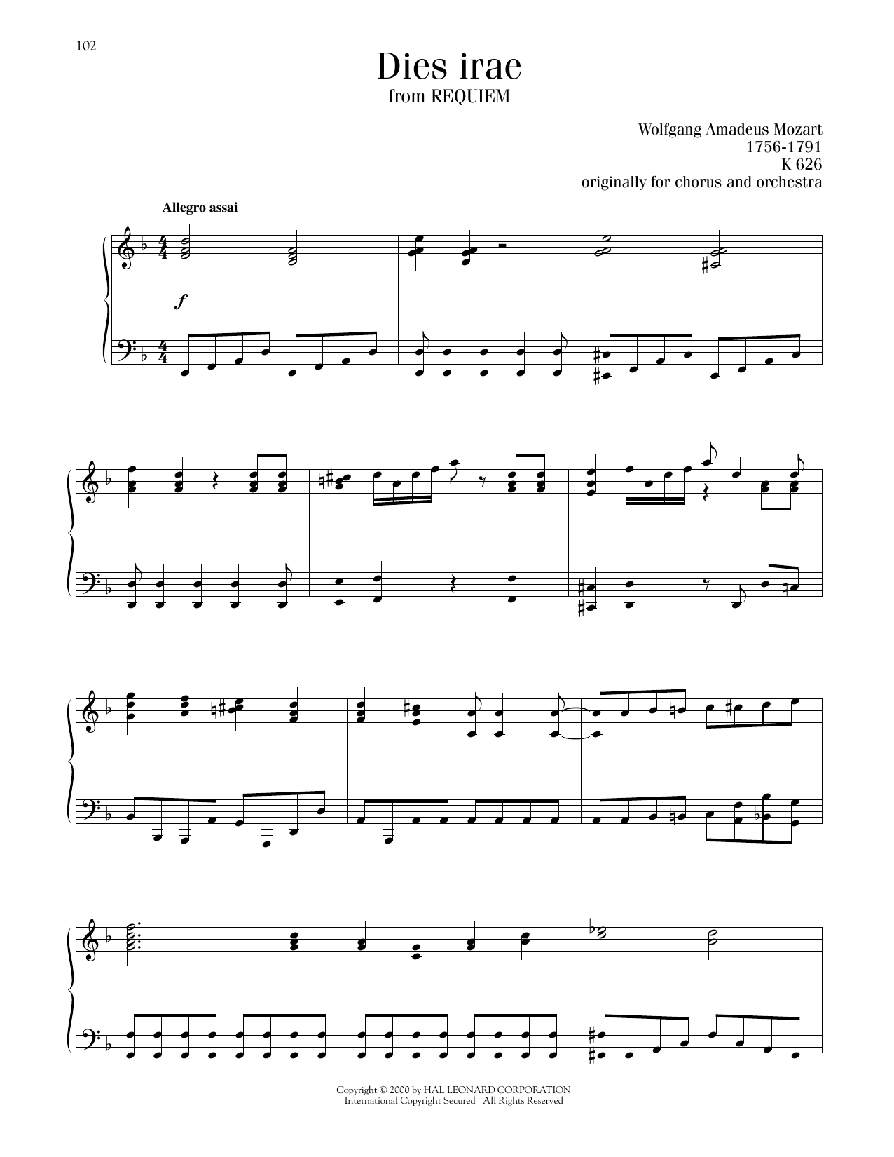 Wolfgang Amadeus Mozart Dies Irae sheet music notes printable PDF score