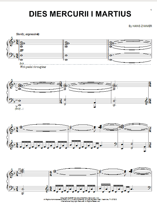 Download Hans Zimmer Dies Mercurii I Martius (from The Da Vi Sheet Music