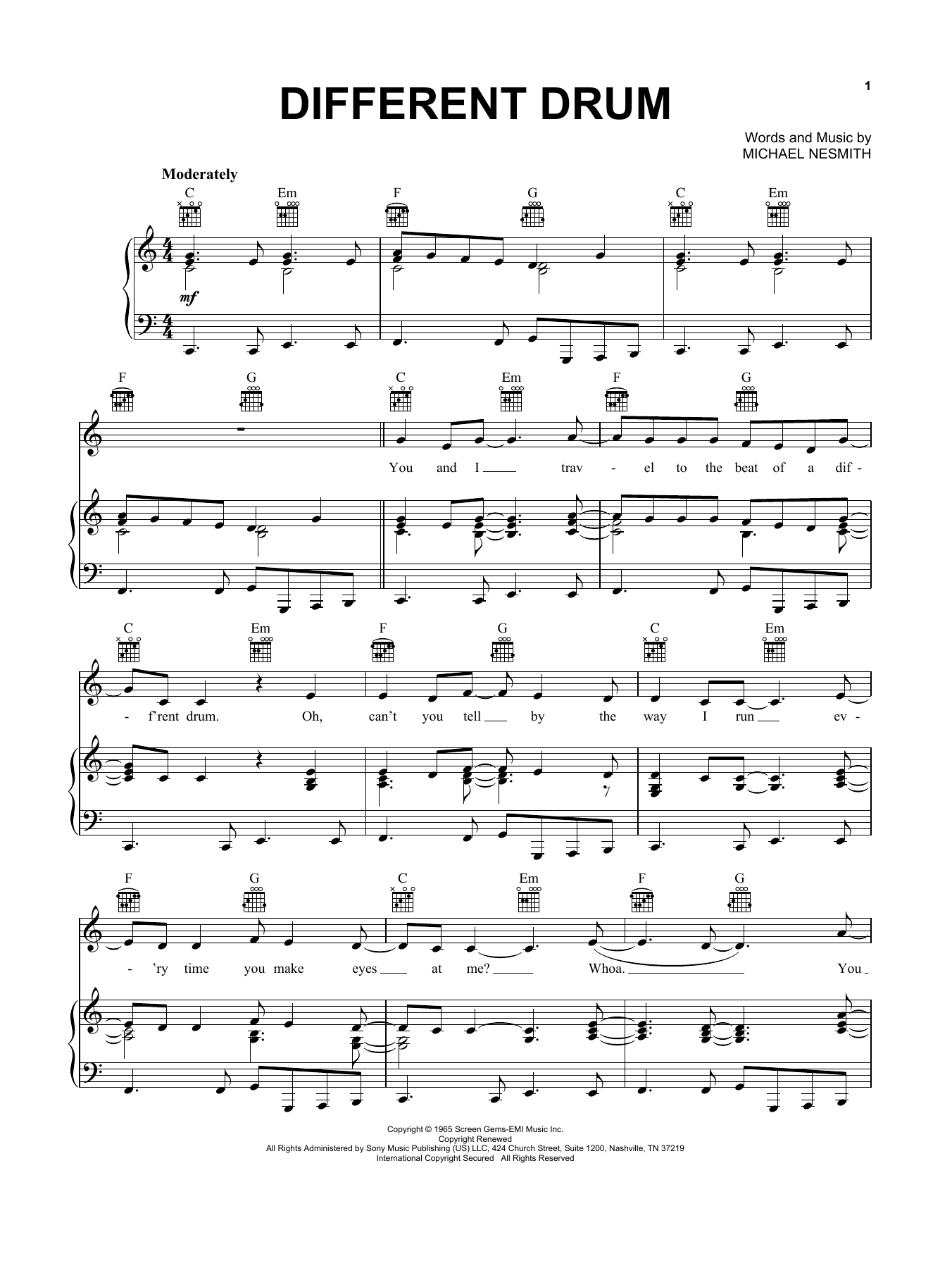 Download Stone Poneys and Linda Ronstadt Different Drum Sheet Music