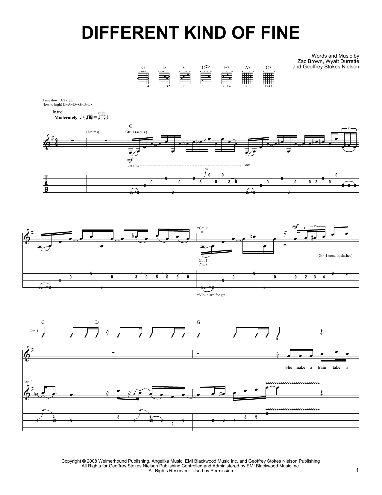 Download Zac Brown Band Different Kind Of Fine Sheet Music