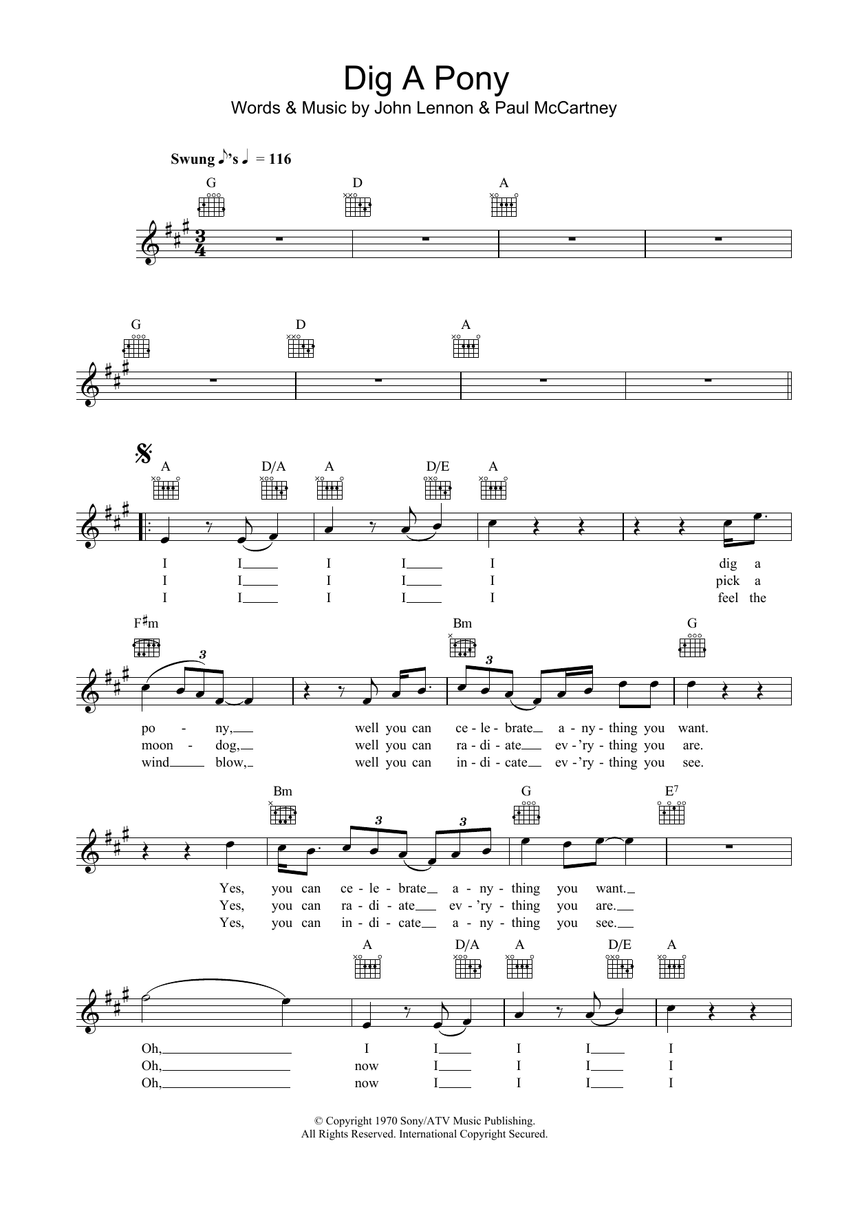 Download The Beatles Dig A Pony Sheet Music