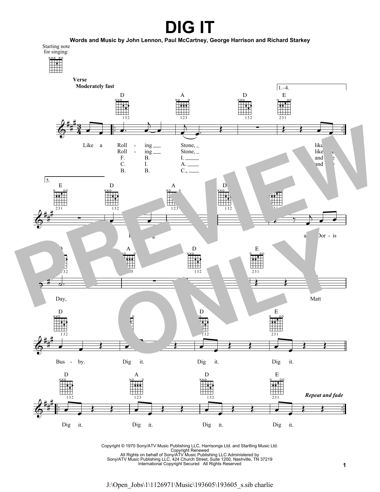 Download The Beatles Dig It Sheet Music