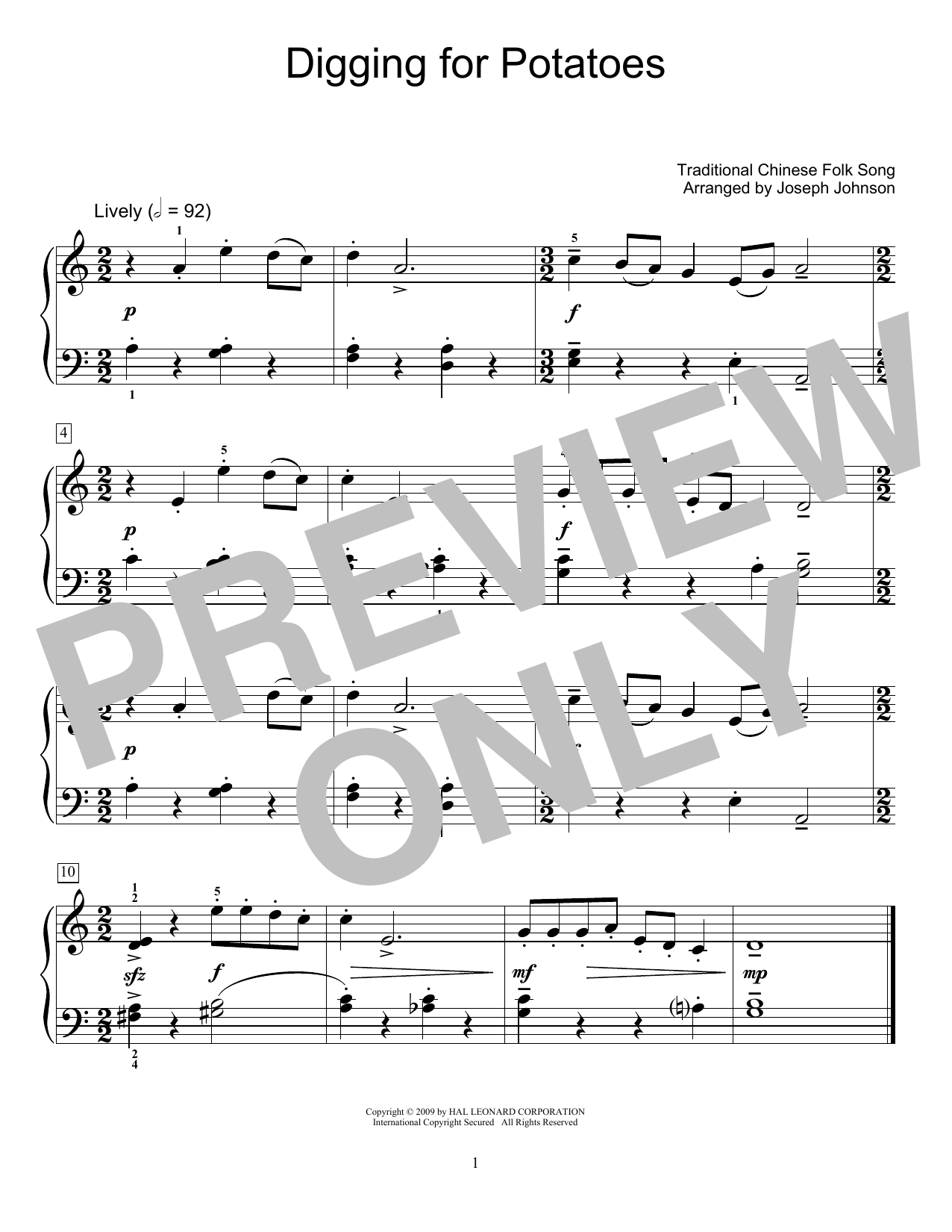 Download Traditional Chinese Folk Song Digging For Potatoes (arr. Joseph Johns Sheet Music