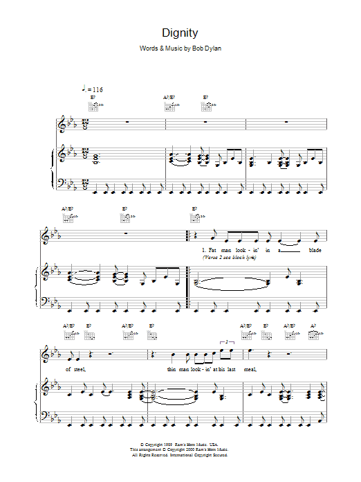 Bob Dylan Dignity sheet music notes printable PDF score