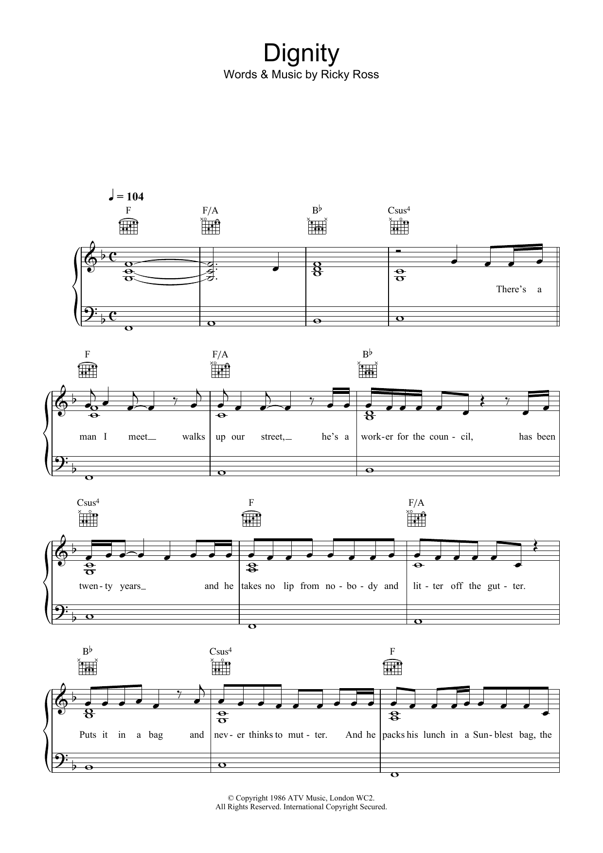 Download Deacon Blue Dignity Sheet Music