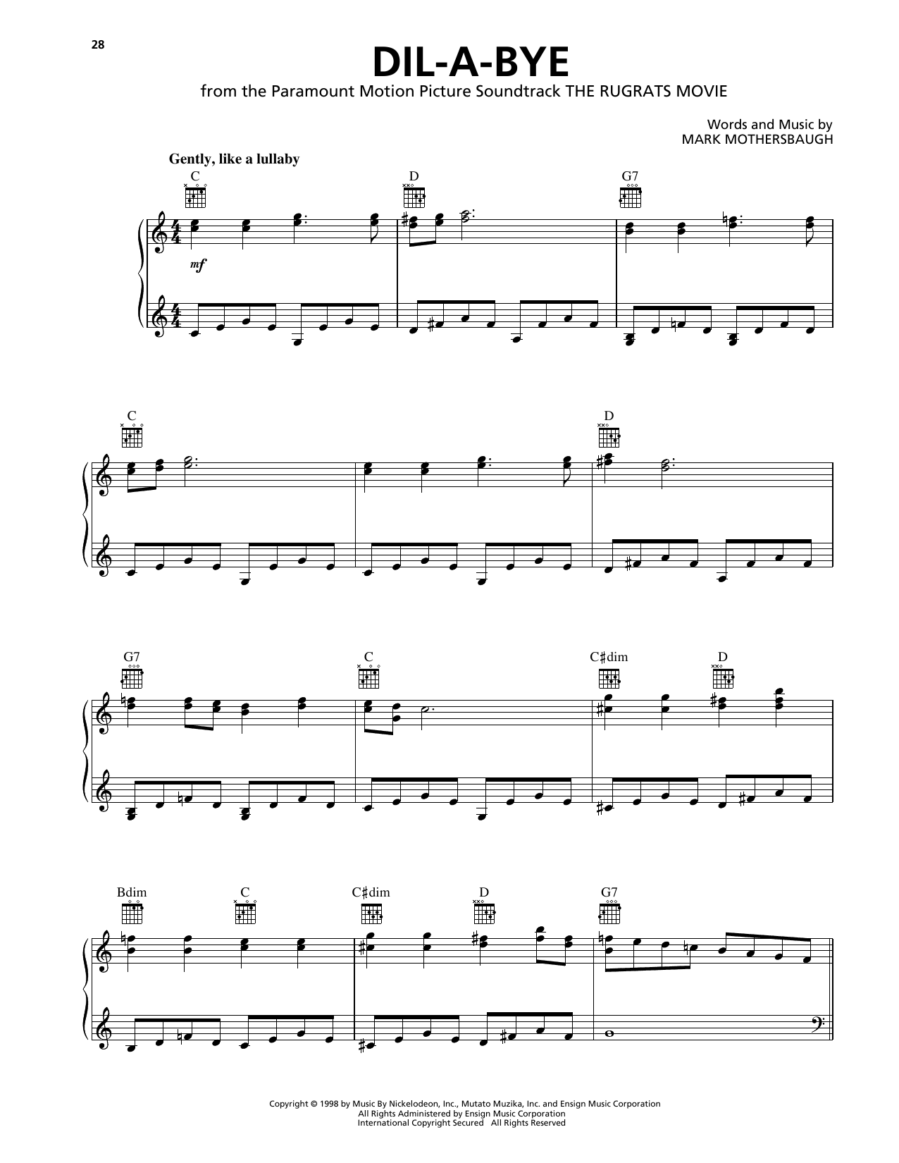 Download Elizabeth Daily Dil-A-Bye (from The Rugrats Movie) Sheet Music