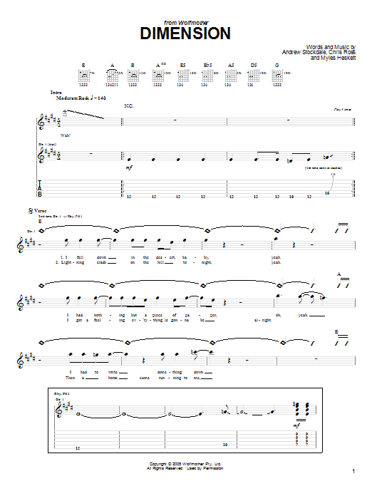 Download Wolfmother Dimension Sheet Music