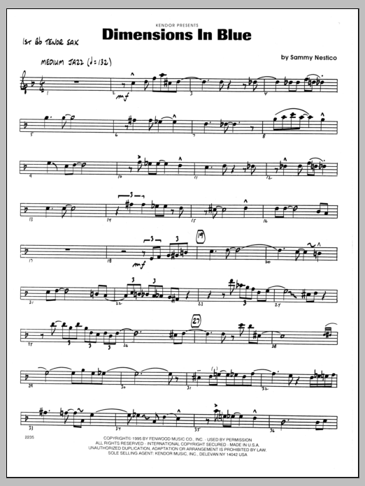 Download Sammy Nestico Dimensions In Blue - 1st Bb Tenor Saxop Sheet Music