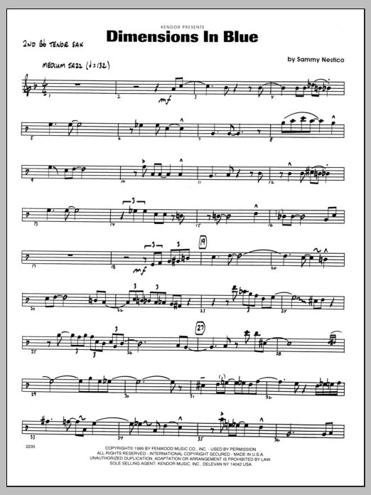 Download Sammy Nestico Dimensions In Blue - 2nd Bb Tenor Saxop Sheet Music
