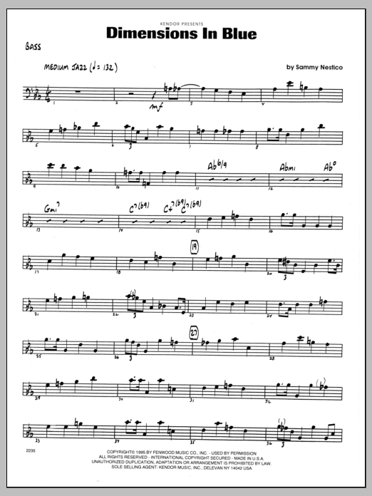 Download Sammy Nestico Dimensions In Blue - Bass Sheet Music