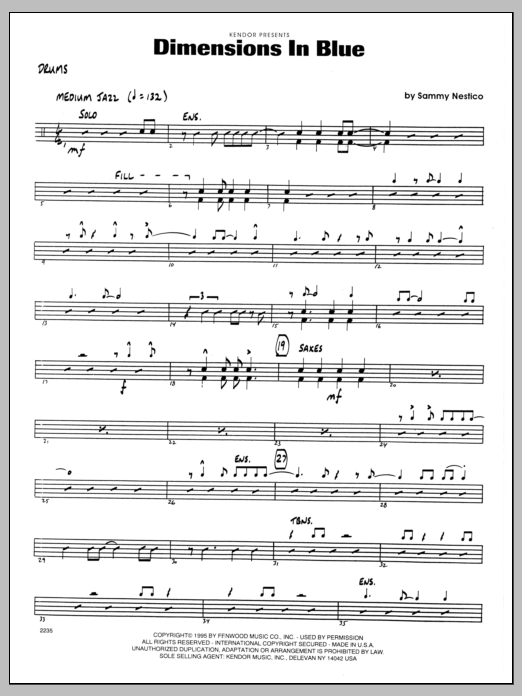 Download Sammy Nestico Dimensions In Blue - Drums Sheet Music