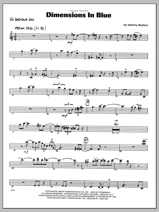 Download Sammy Nestico Dimensions In Blue - Eb Baritone Sax Sheet Music