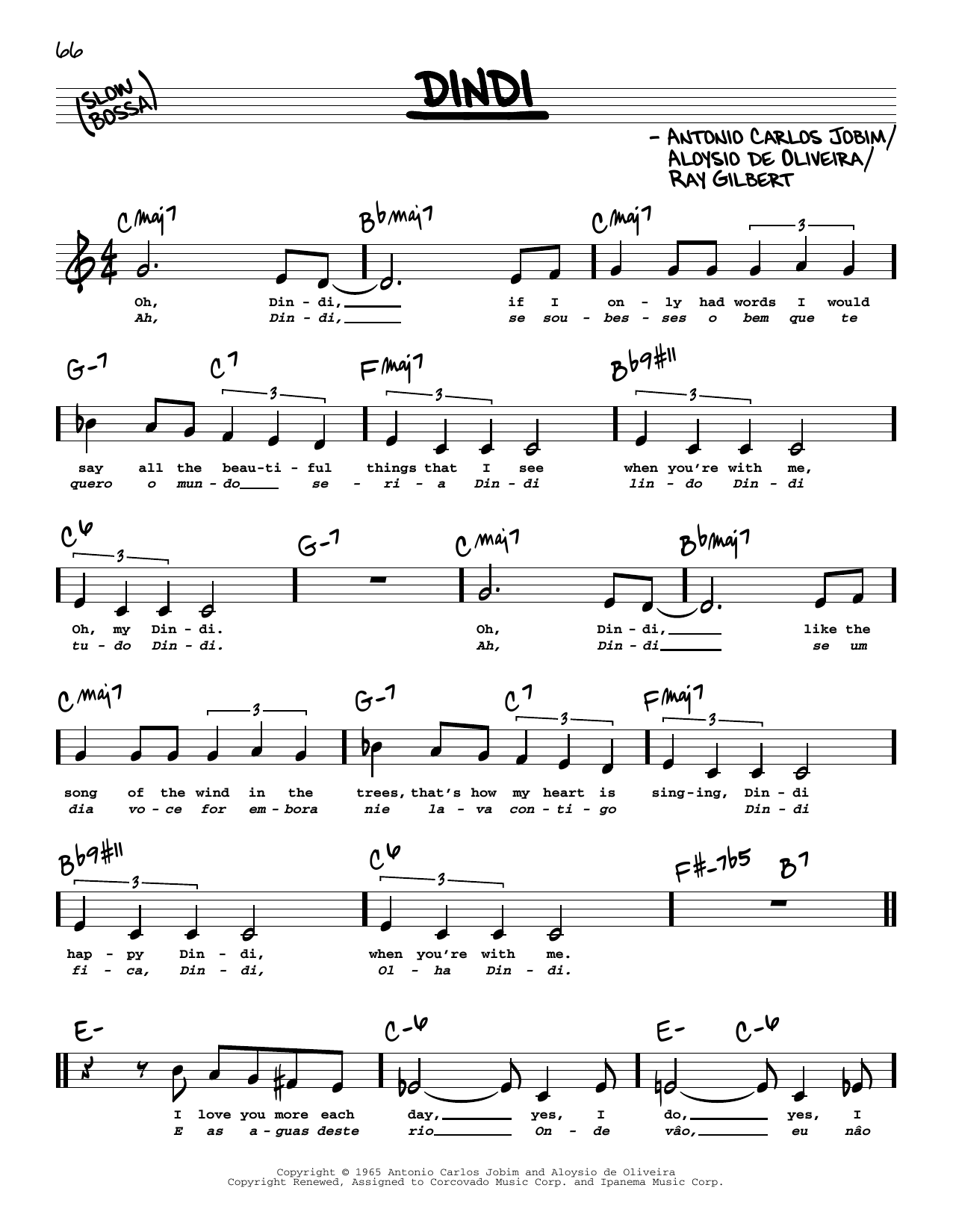 Antonio Carlos Jobim Dindi (Low Voice) sheet music notes printable PDF score