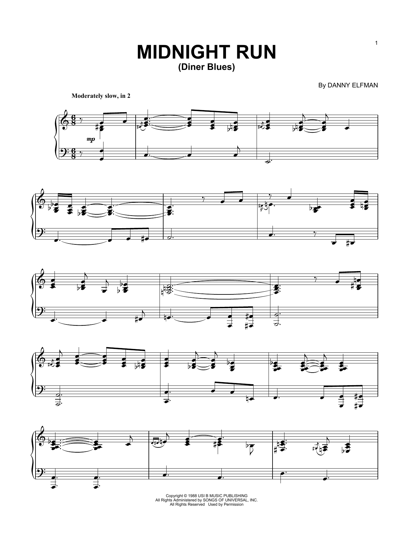 Download Danny Elfman Diner Blues (from Midnight Run) Sheet Music