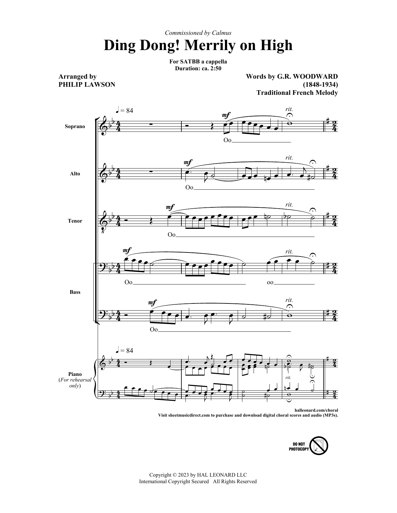 Traditional French Carol Ding Dong! Merrily On High (arr. Philip Lawson) sheet music notes printable PDF score