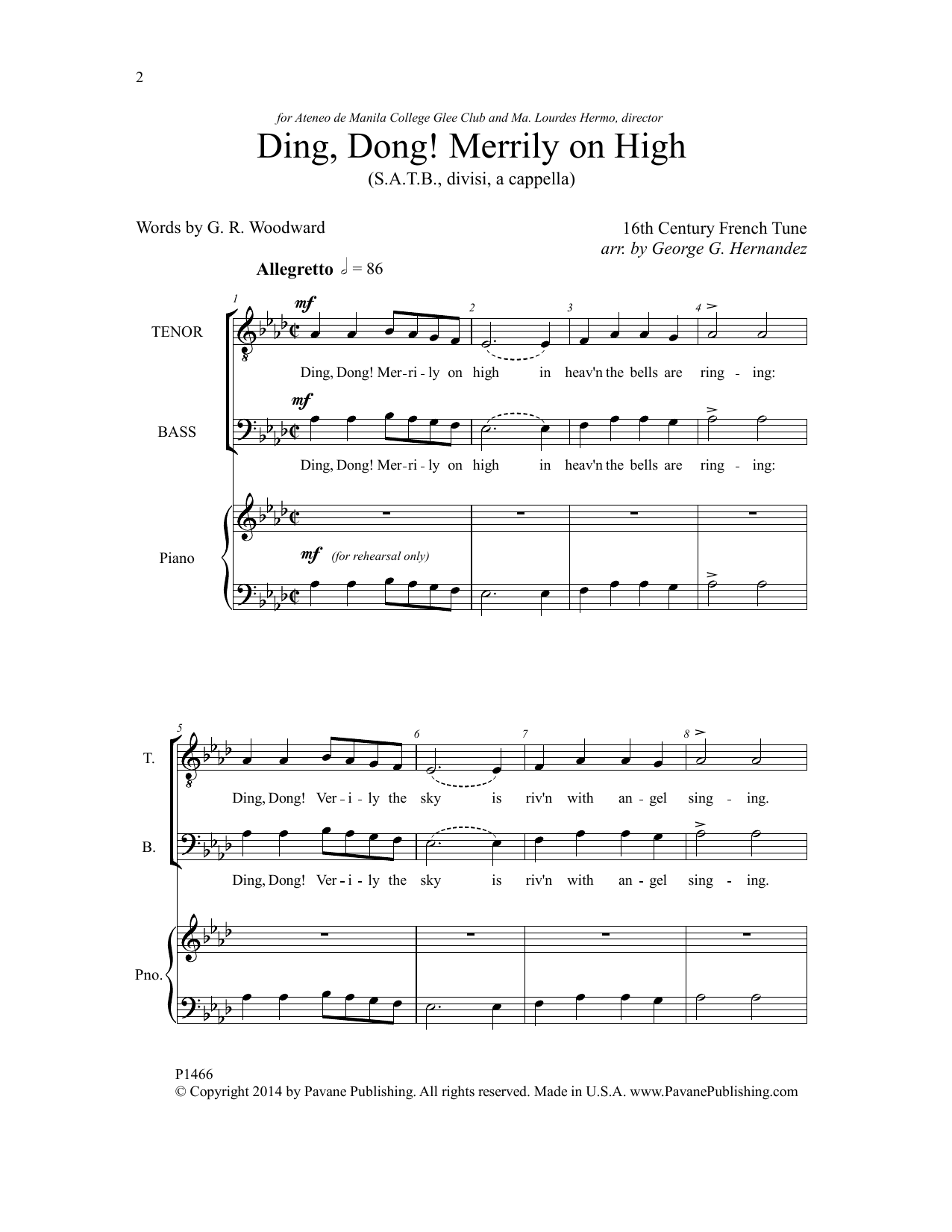 Download George G. Hernandez Ding, Dong! Merrily On High Sheet Music