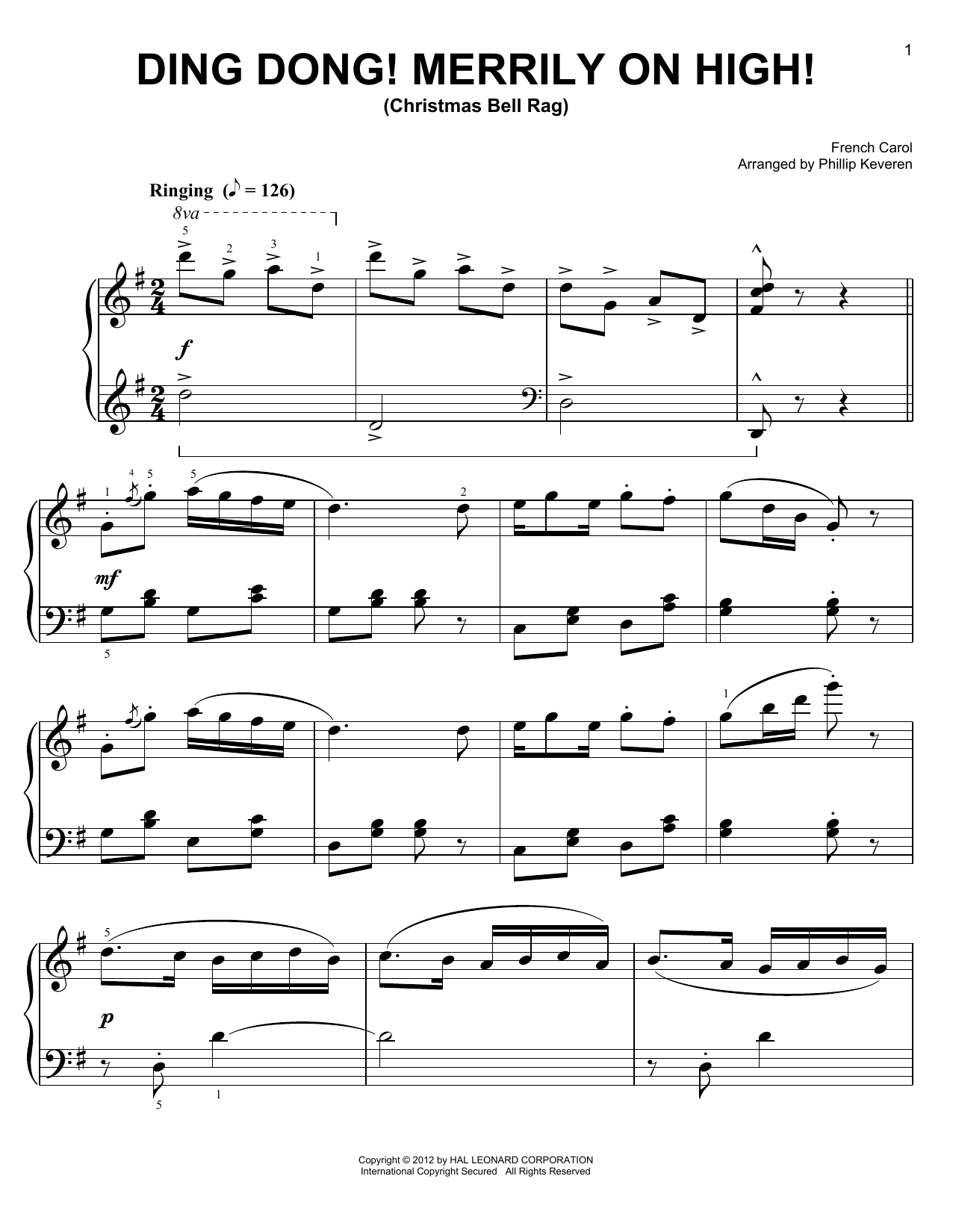 Download French Carol Ding Dong! Merrily On High! [Ragtime ve Sheet Music