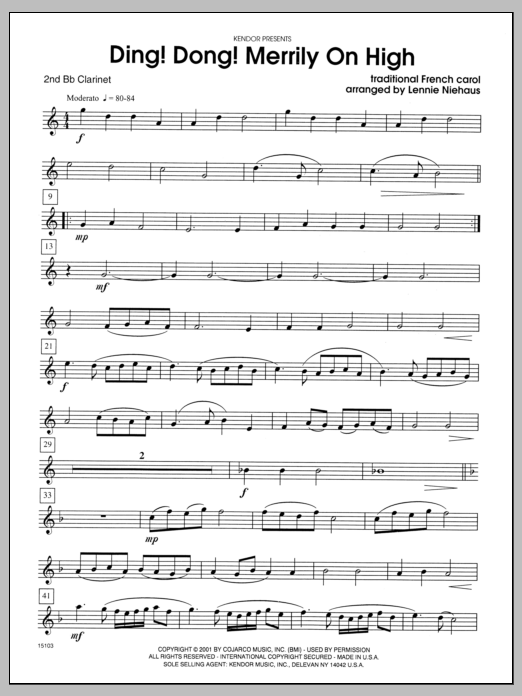 Download Niehaus Ding! Dong! Merrily On High - Clarinet Sheet Music